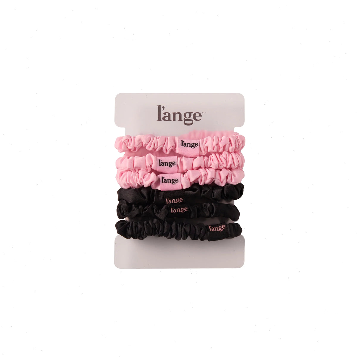 Small Satin Scrunchies 6 Piece Set - Black and Blush